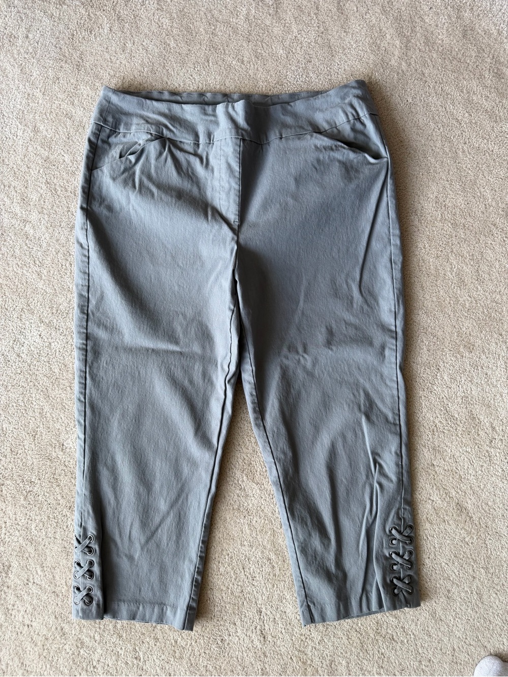 Tribal Gray Casual Pants with Lace-Up Hem